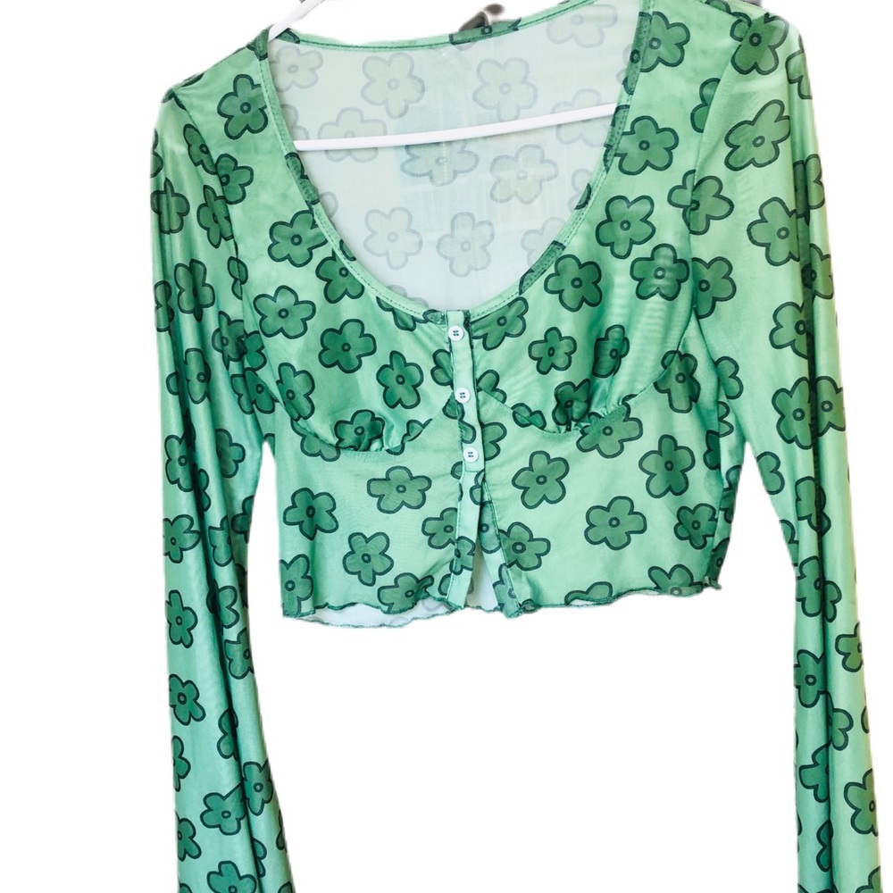 Neon green flared sleeve crop top